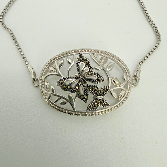 BRILLIANCE Charm Bracelet Marcasite Swarovski Butterfly Adjustable Silver Tone - Picture 2 of 5